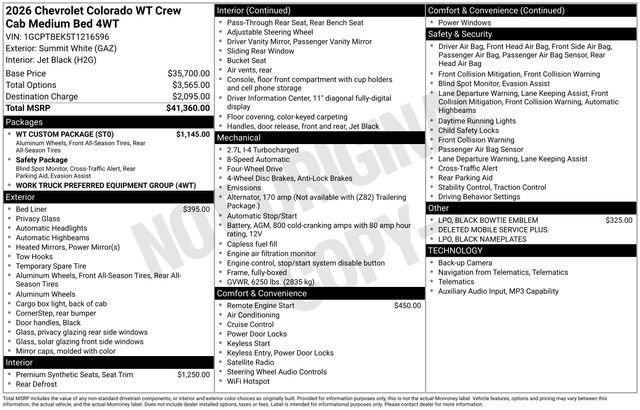 New 2026 Chevrolet Colorado W/T w/ WT Custom Package AWD/4WD image 3