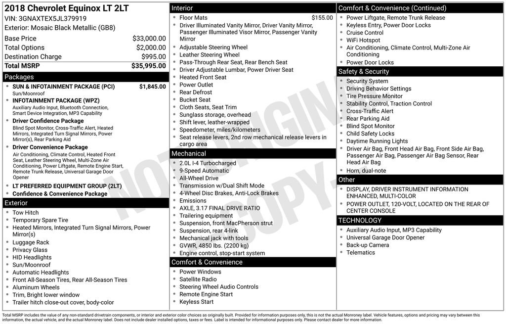 Used 2018 Chevrolet Equinox LT w/ Sun & Infotainment Package AWD/4WD image 10