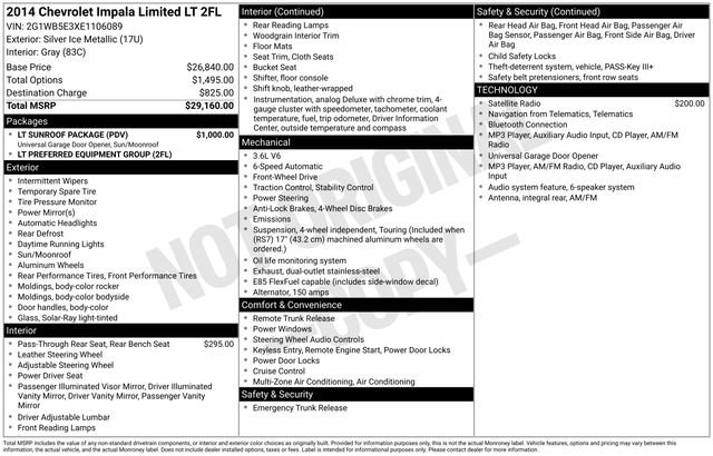 Used 2014 Chevrolet Impala LT w/ LT Sunroof Package FWD image 22