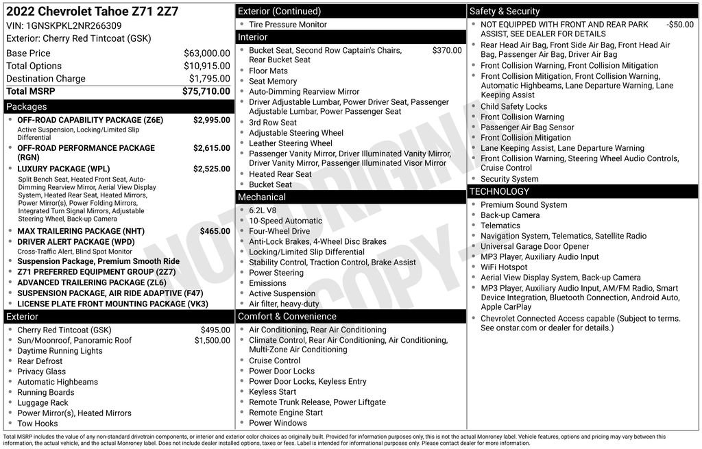 Certified 2022 Chevrolet Tahoe Z71 w/ Off-Road Capability Package AWD/4WD image 5