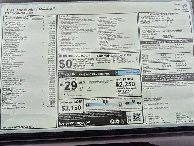 New 2026 BMW M340i Sedan w/ Shadowloine Package RWD image 18