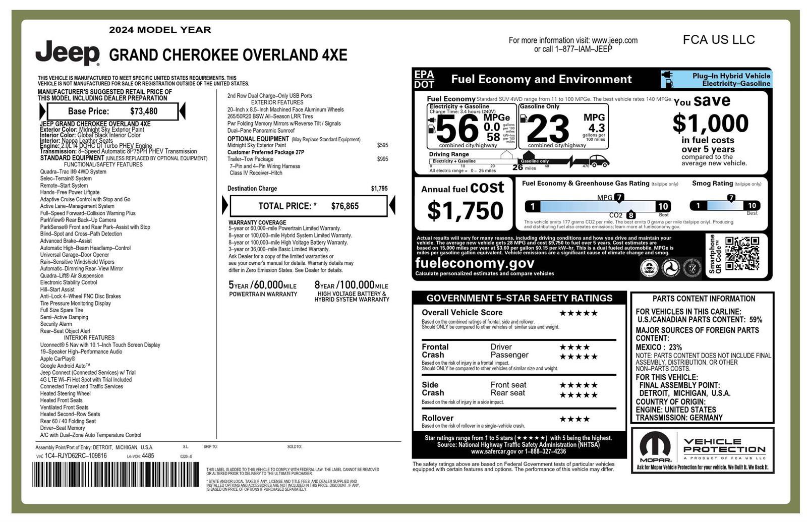 Used 2024 Jeep Grand Cherokee Overland w/ Trailer Tow Package AWD/4WD image 7