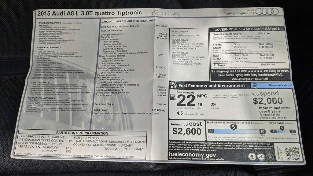 Used 2015 Audi A8 L 3.0T w/ Premium Package image 29