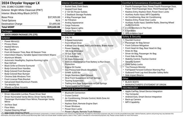 Used 2024 Chrysler Voyager LX FWD image 39
