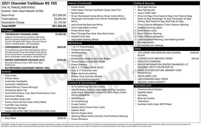 Certified 2021 Chevrolet TrailBlazer RS w/ Technology Package image 34
