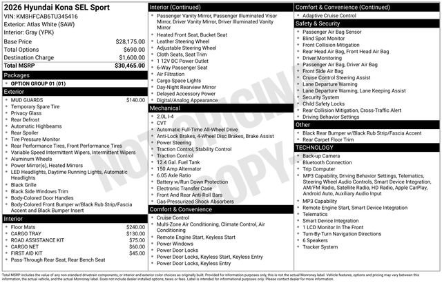 Certified 2026 Hyundai Kona SEL Sport AWD/4WD image 4