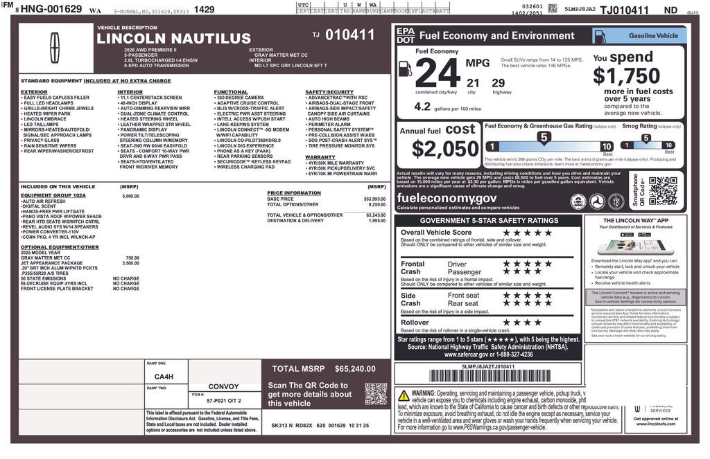 New 2026 Lincoln Nautilus Premier w/ Equipment Group 102A image 23