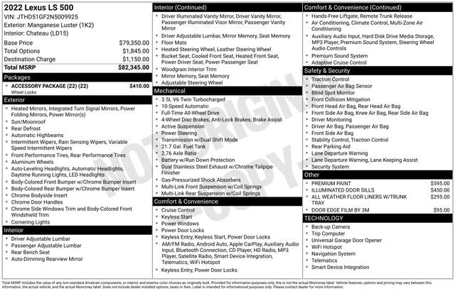 Used 2022 Lexus LS 500 AWD w/ Accessory Package (Z2) image 53