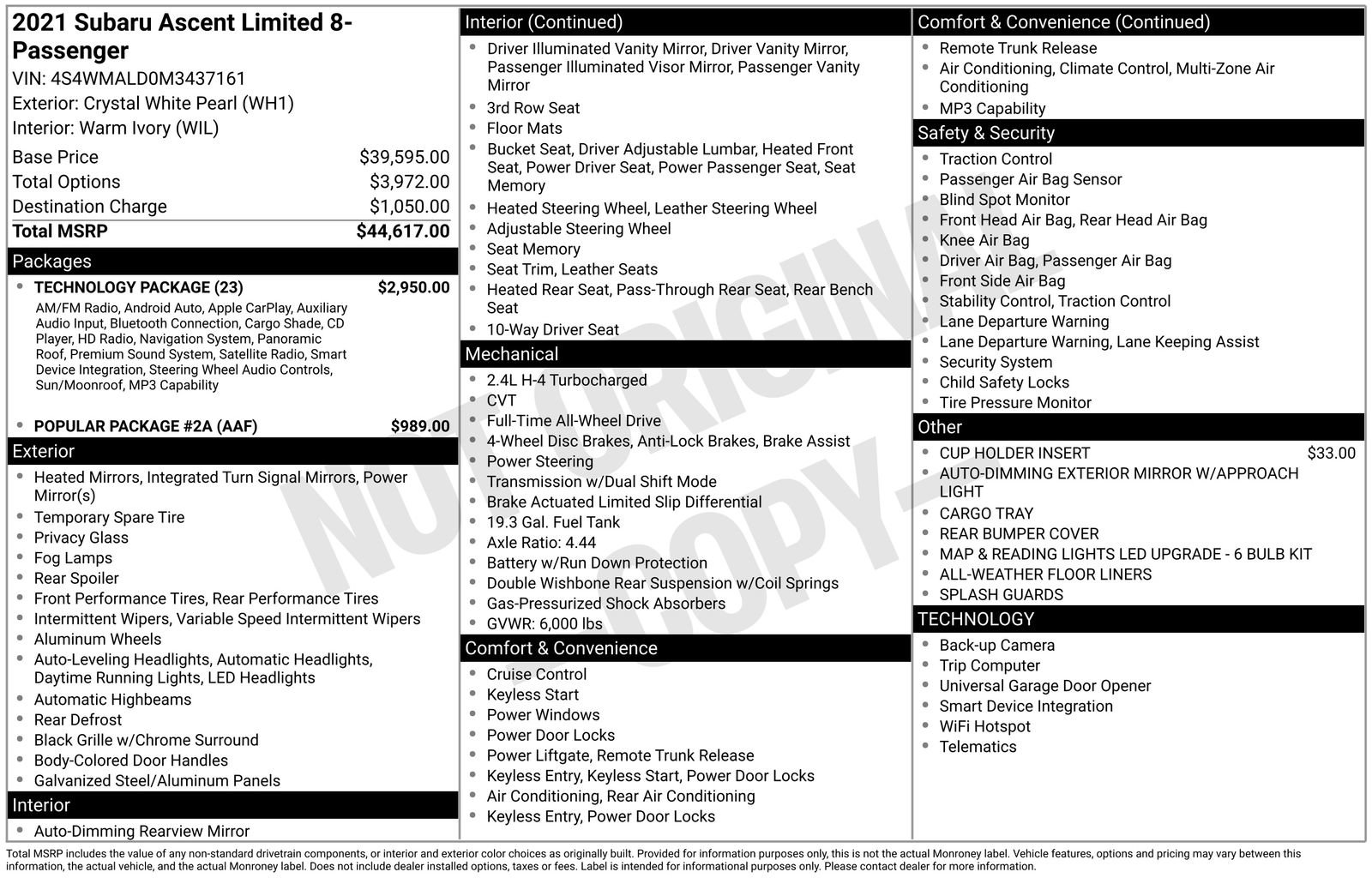 Certified 2021 Subaru Ascent Limited w/ Technology Package image 7
