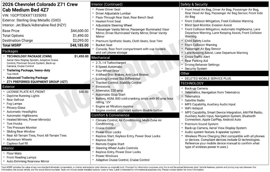 New 2026 Chevrolet Colorado Z71 w/ Technology Package AWD/4WD image 2