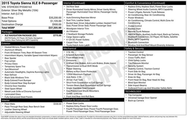 Used 2015 Toyota Sienna XLE w/ XLE Navigation Package FWD image 28