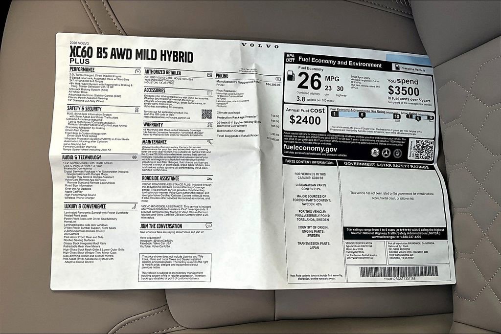 New 2026 Volvo XC60 B5 Plus w/ Protection Package Premier AWD/4WD image 31