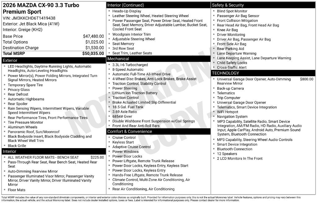 New 2026 MAZDA CX-90 3.3 Turbo w/ Premium Sport Pkg AWD/4WD image 3
