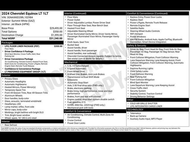 Certified 2024 Chevrolet Equinox LT w/ LPO, Floor Liner Package image 27