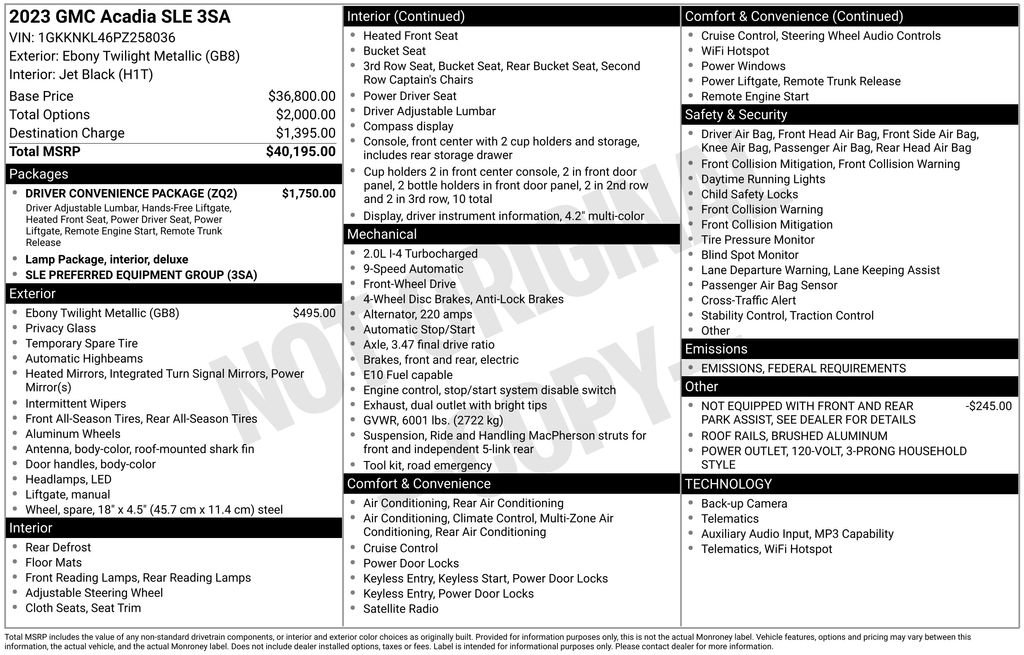 Used 2023 GMC Acadia SLE w/ Driver Convenience Package image 2