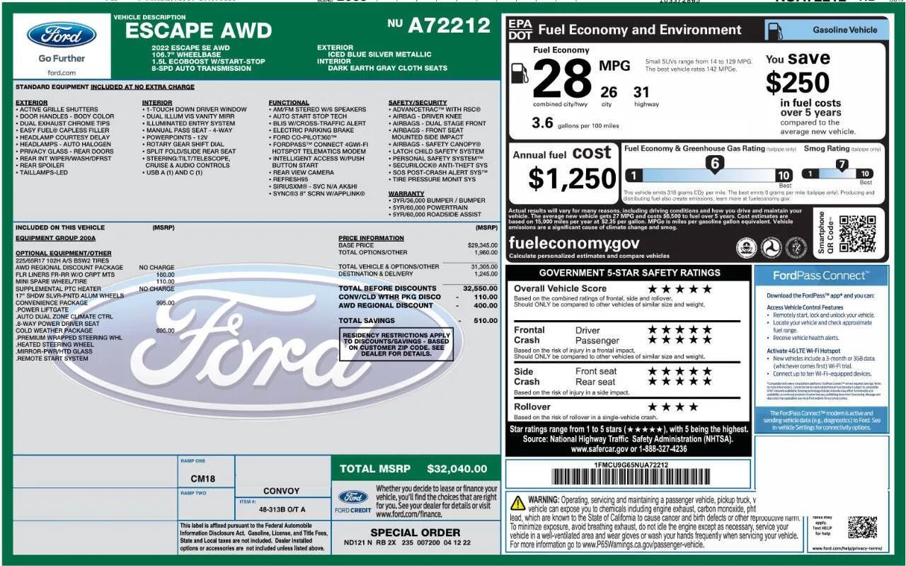 Used 2022 Ford Escape SE w/ Convenience Package AWD/4WD image 8