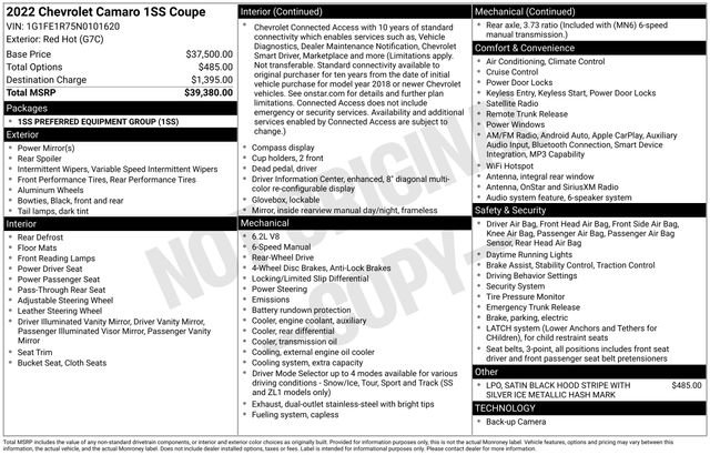 Used 2022 Chevrolet Camaro SS RWD image 4