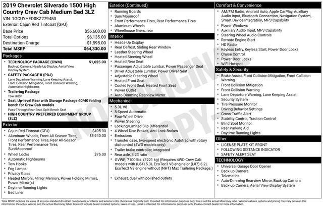 Used 2019 Chevrolet Silverado 1500 High Country w/ Technology Package AWD/4WD image 32