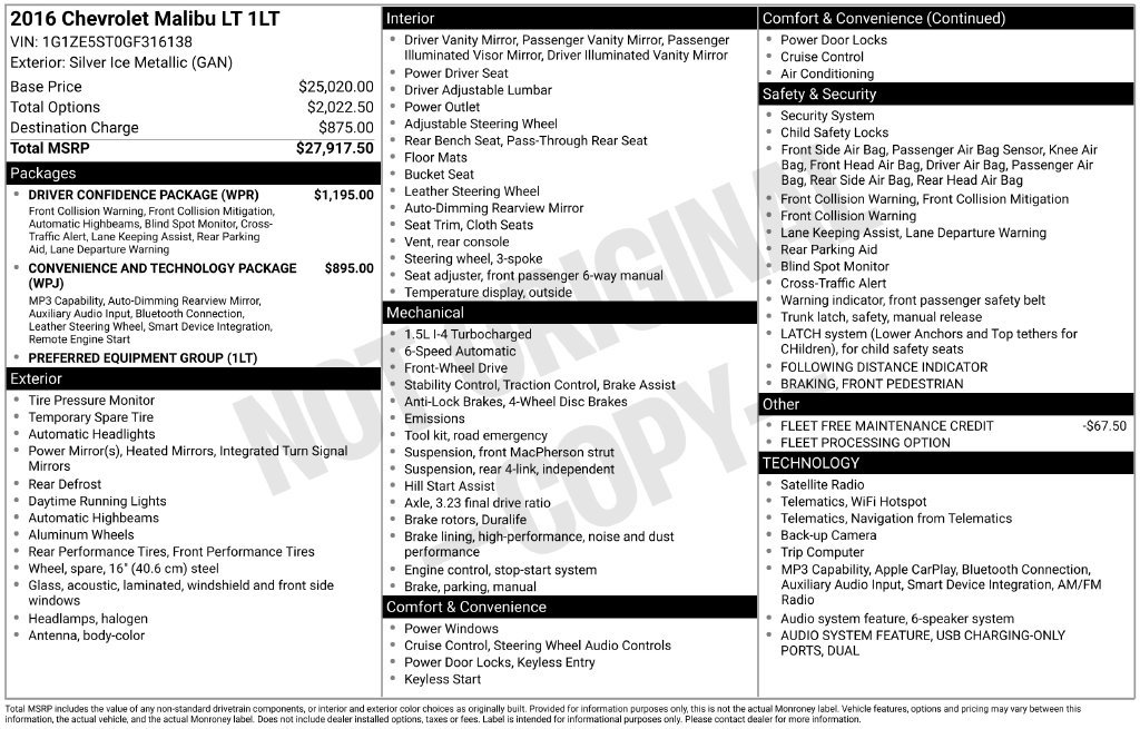 Used 2016 Chevrolet Malibu LT w/ Driver Confidence Package FWD image 6