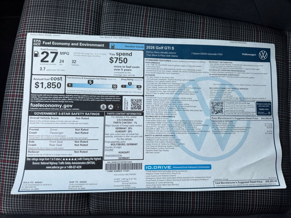 New 2026 Volkswagen Golf S FWD image 33