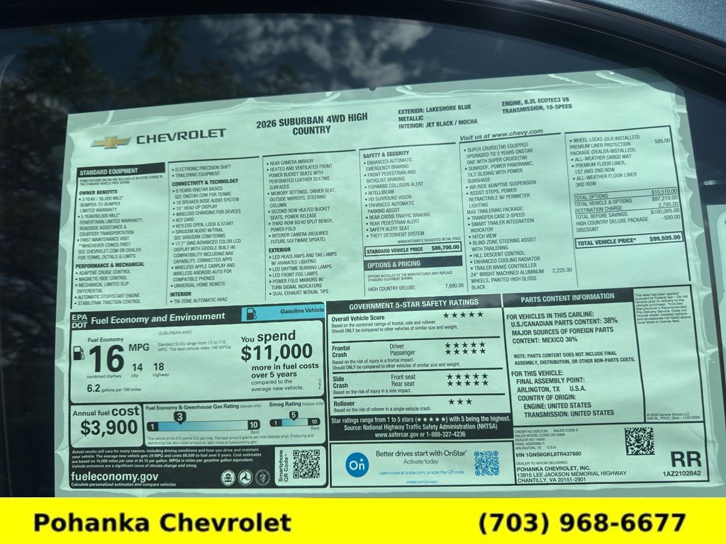 New 2026 Chevrolet Suburban High Country AWD/4WD image 37