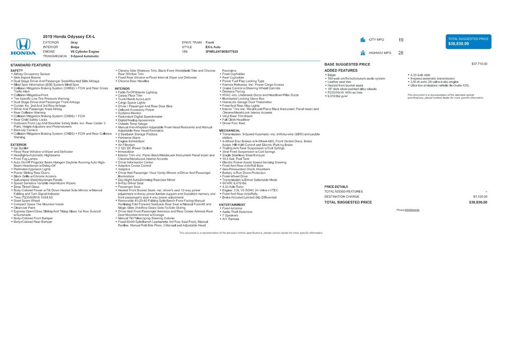 Used 2019 Honda Odyssey EX-L image 9