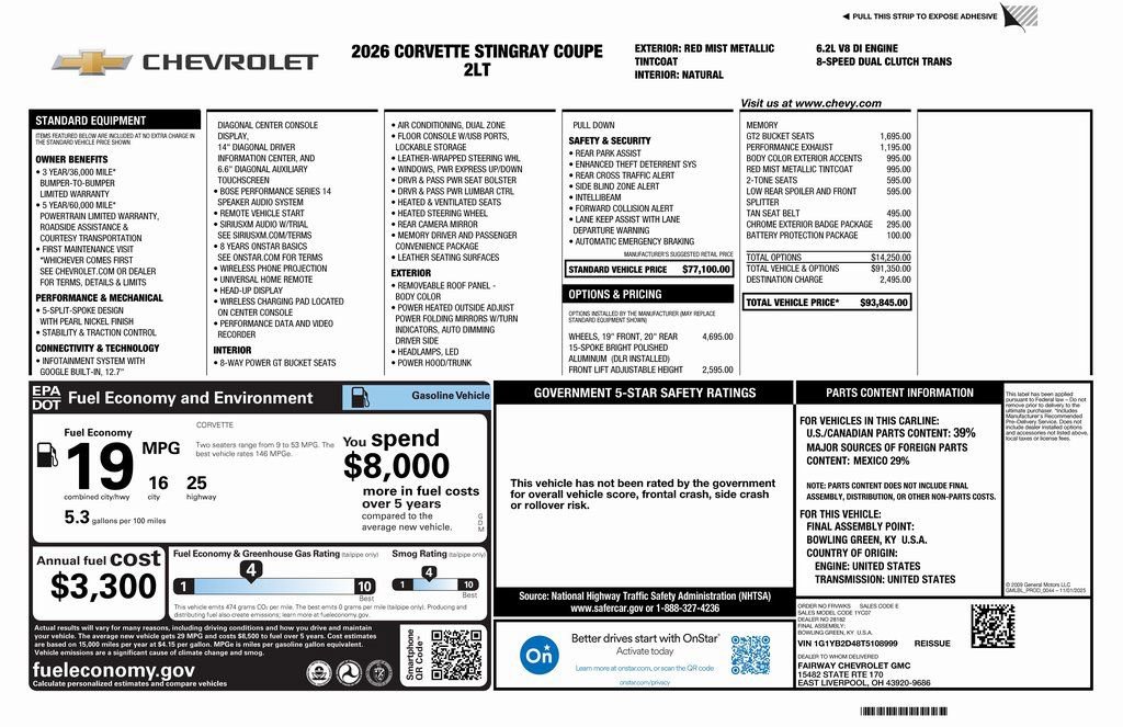 New 2026 Chevrolet Corvette Stingray Preferred Cpe w/ Chrome Exterior Badge Package image 4