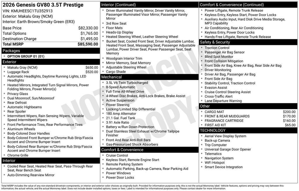 New 2026 Genesis GV80 3.5T Prestige AWD/4WD image 19