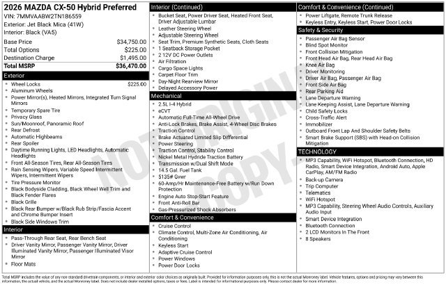 New 2026 MAZDA CX-50 2.5 Hybrid w/ Preferred Pkg AWD/4WD image 4