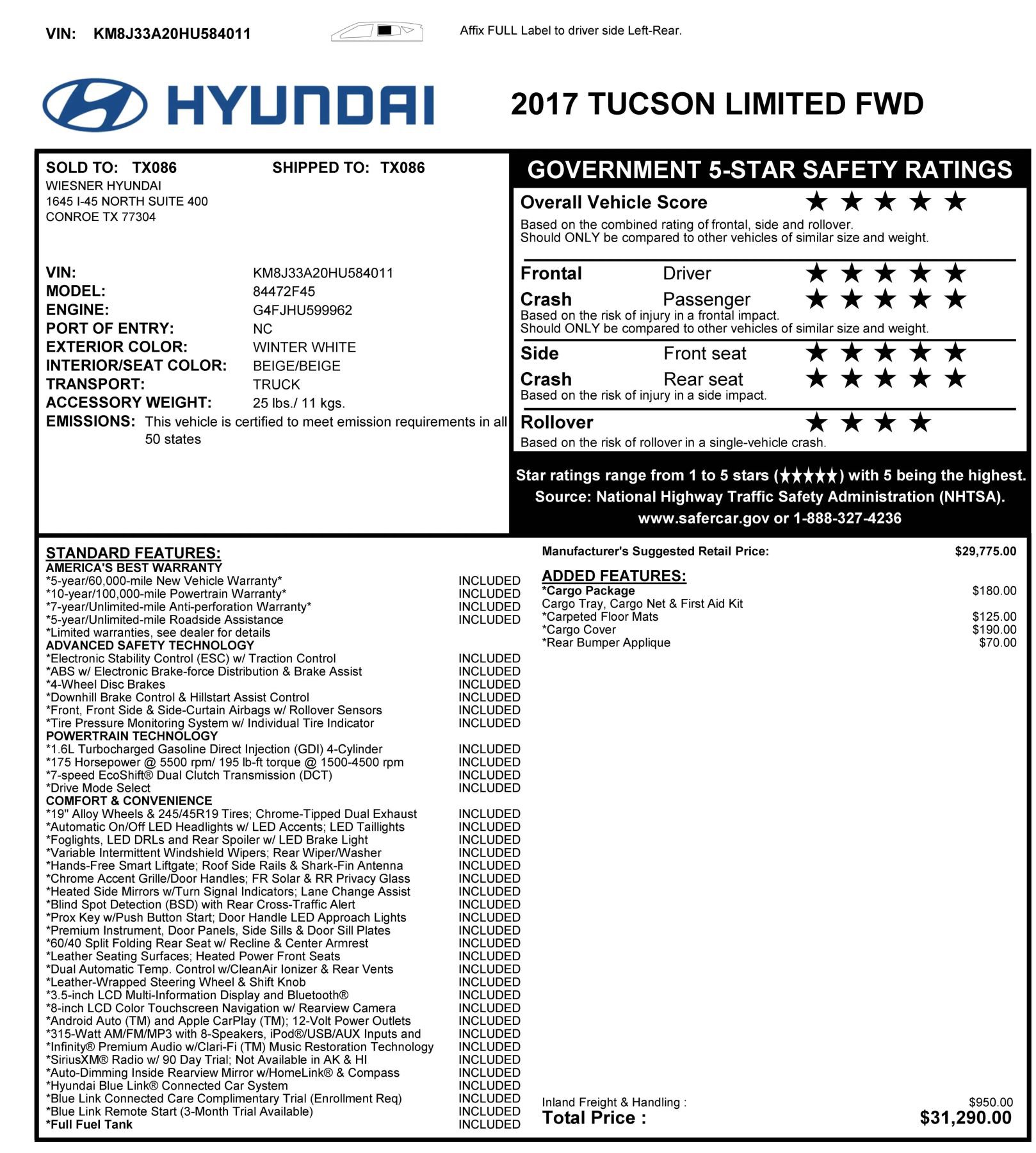 Used 2017 Hyundai Tucson Limited w/ Cargo Package FWD image 5