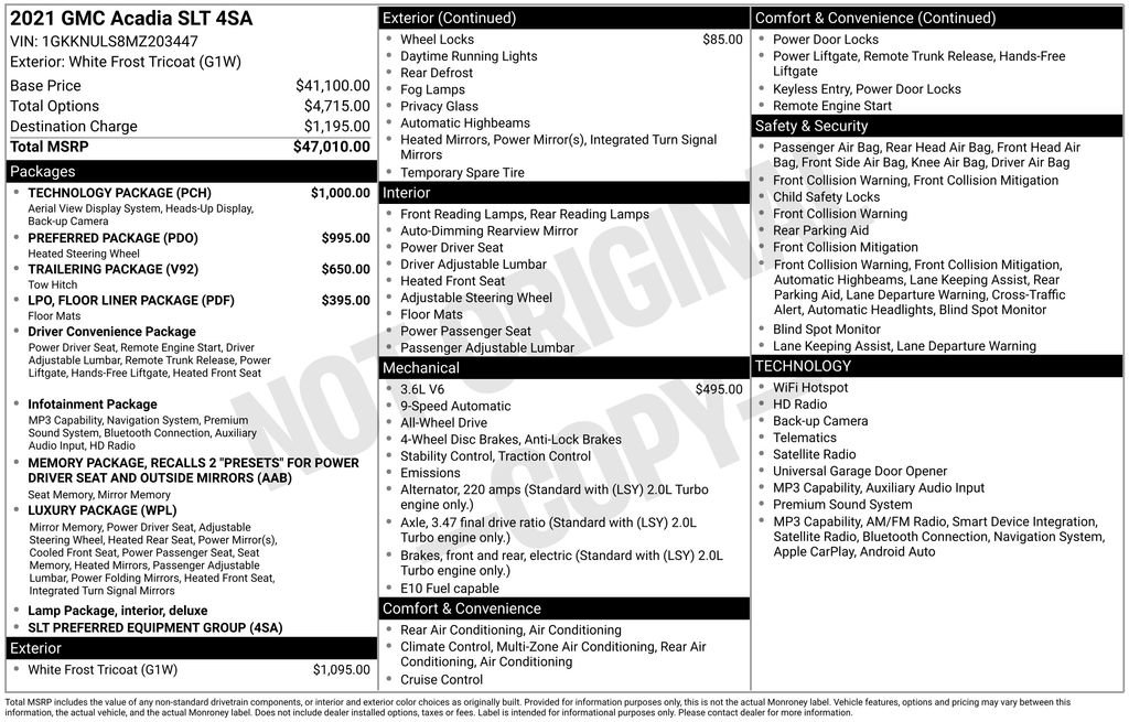 Used 2021 GMC Acadia SLT w/ Technology Package AWD/4WD image 4