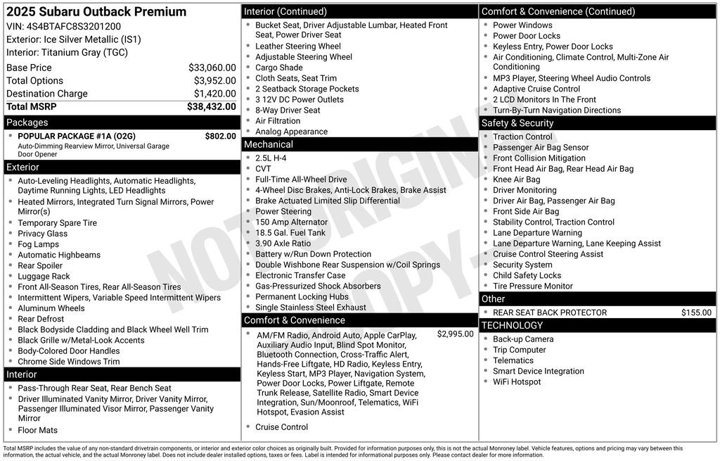 Certified 2025 Subaru Outback Premium w/ Popular Package #1A image 47