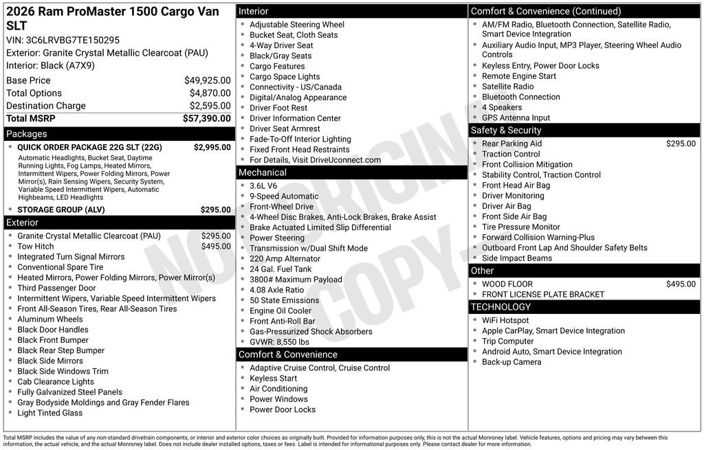 New 2026 RAM ProMaster 1500 w/ Quick Order Package 22G SLT image 4