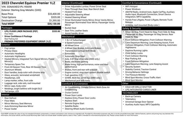Used 2023 Chevrolet Equinox Premier w/ LPO, Floor Liner Package AWD/4WD image 6