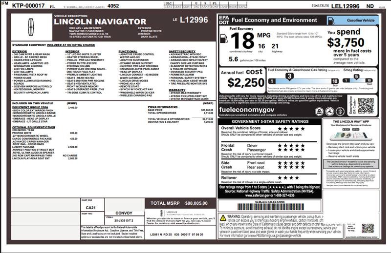 Used 2020 Lincoln Navigator L Reserve w/ Equipment Group 208A Reserve AWD/4WD image 3