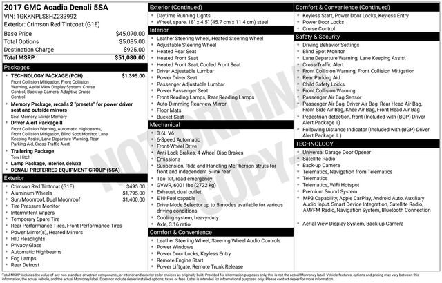 Used 2017 GMC Acadia Denali w/ Technology Package FWD image 7