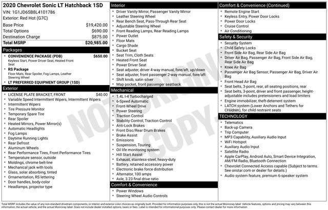 Used 2020 Chevrolet Sonic LT w/ Convenience Package FWD image 2