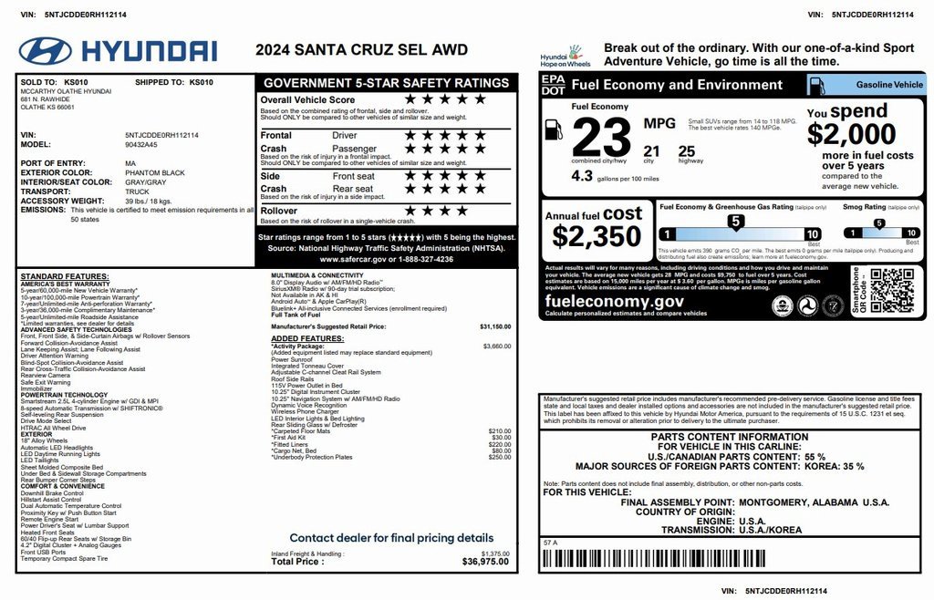 Certified 2024 Hyundai Santa Cruz SEL w/ Activity Package image 31