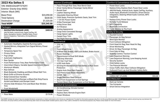 Used 2023 Kia Seltos S w/ Navigation Package FWD image 11