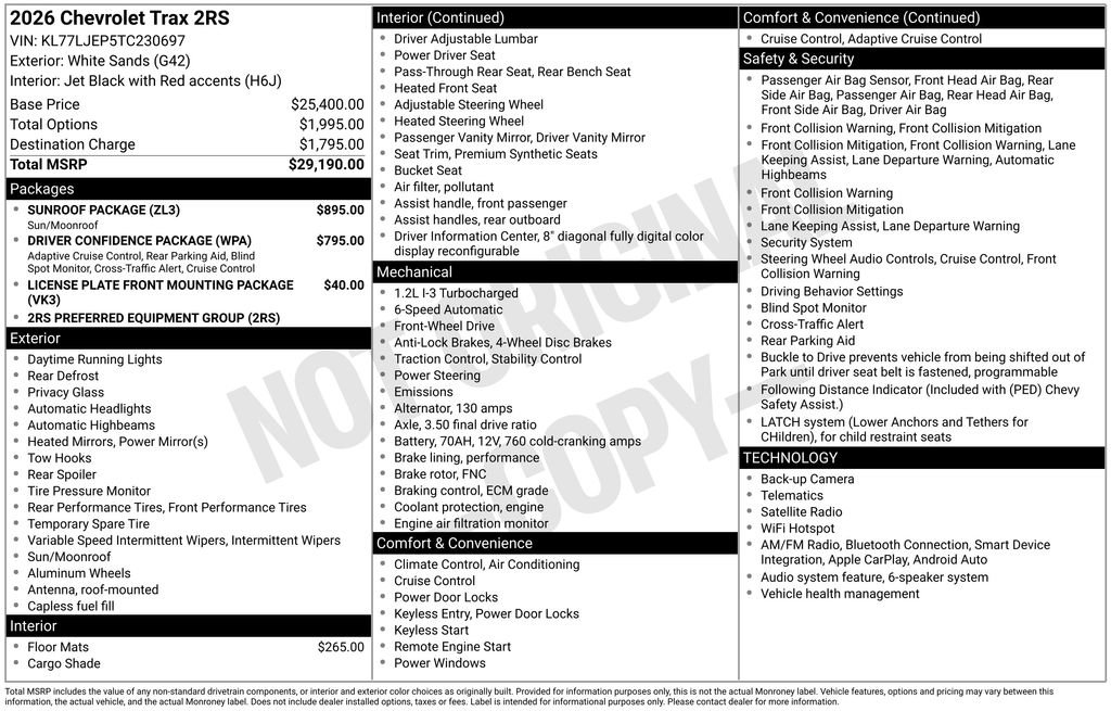 New 2026 Chevrolet Trax RS w/ Sunroof Package FWD image 8