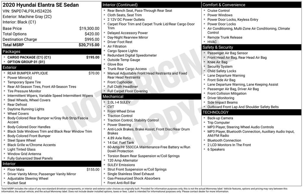 Used 2020 Hyundai Elantra SE w/ Cargo Package (C1) FWD image 26