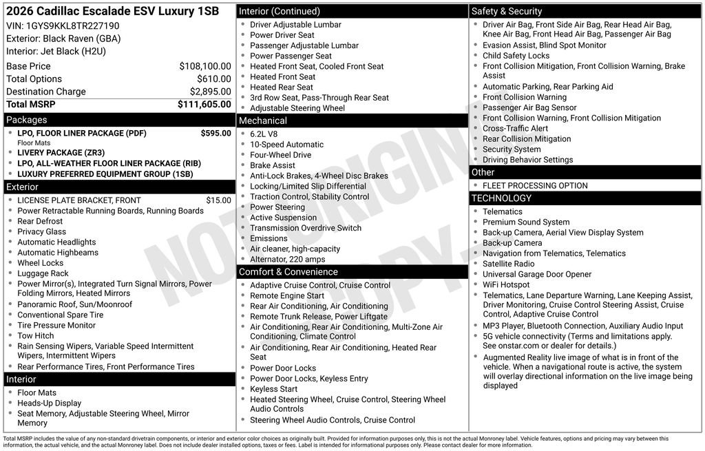 Certified 2026 Cadillac Escalade ESV Luxury w/ LPO, Floor Liner Package AWD/4WD image 5