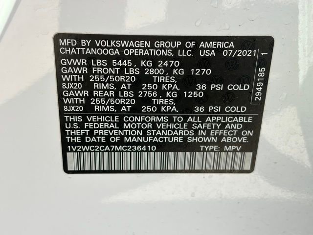 Used 2021 Volkswagen Atlas Cross Sport SE w/ 20" Black Wheels Package FWD image 34