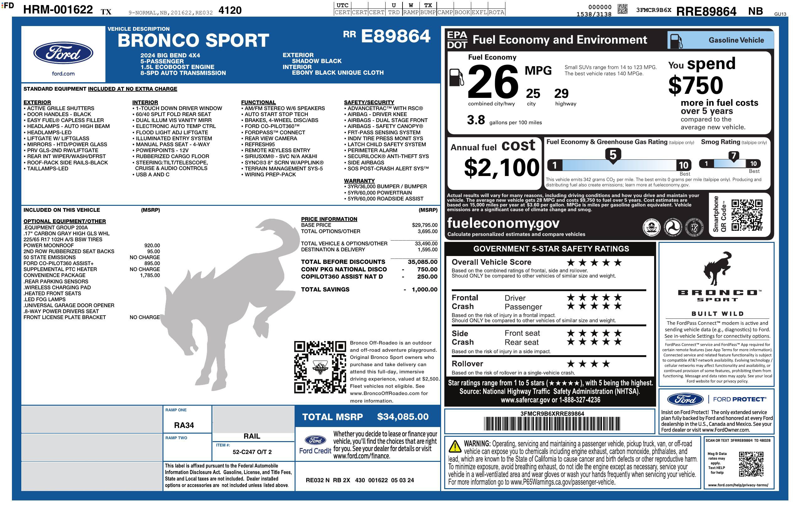 Used 2024 Ford Bronco Sport Big Bend w/ Convenience Package AWD/4WD image 3