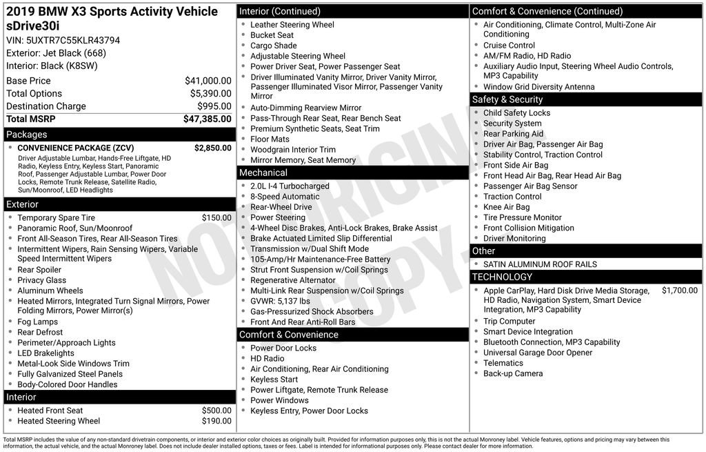 Used 2019 BMW X3 sDrive30i w/ Convenience Package RWD image 33