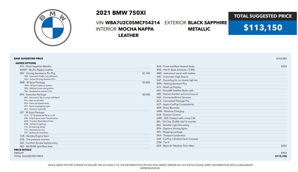 Used 2021 BMW 750i xDrive w/ Executive Package AWD/4WD image 6