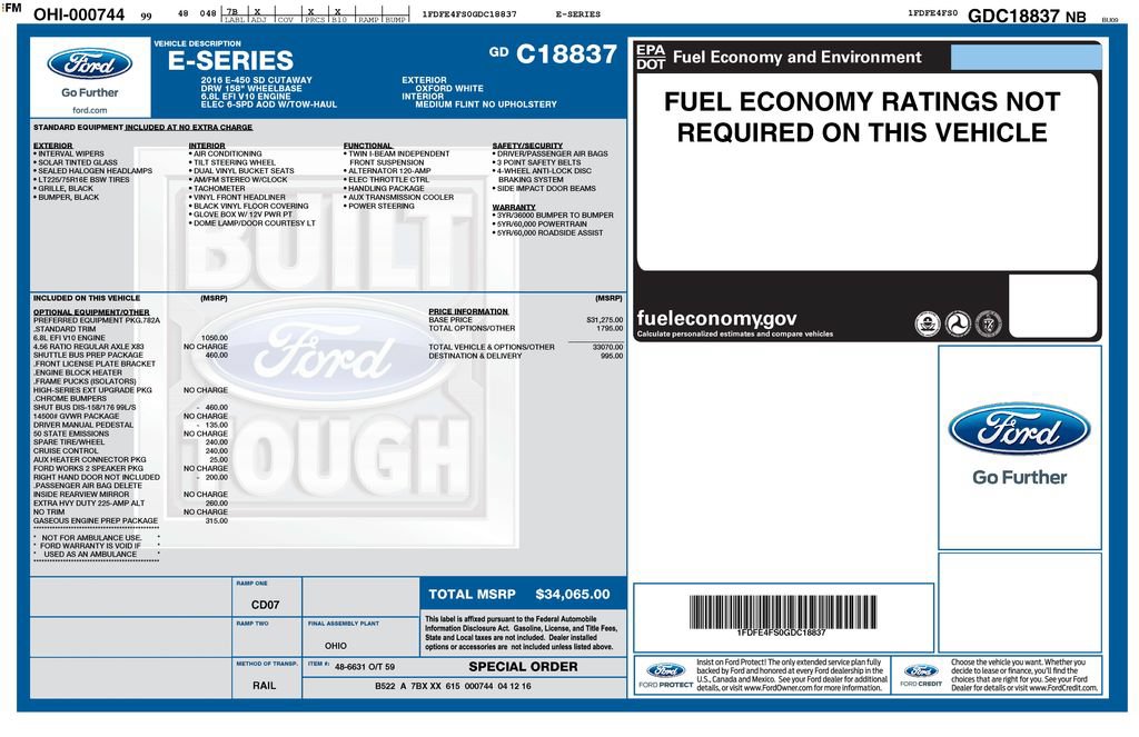 Used 2016 Ford E-450 and Econoline 450 Super Duty w/ Shuttle Bus Prep Package RWD image 16