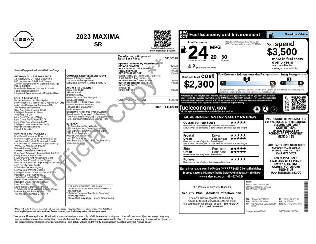 Used 2023 Nissan Maxima SR w/ Sport Mat Group FWD image 6