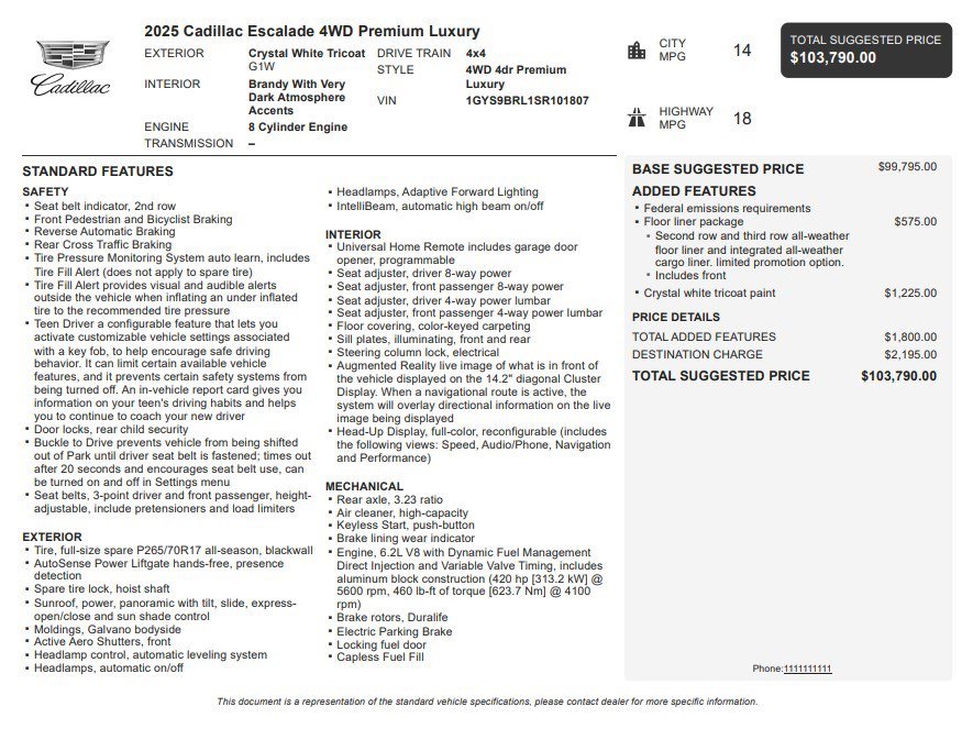 Certified 2025 Cadillac Escalade Premium Luxury w/ LPO, Floor Liner Package AWD/4WD image 37
