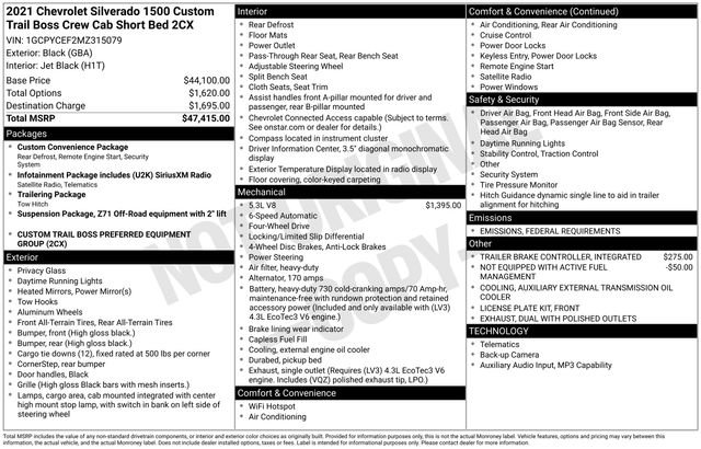 Used 2021 Chevrolet Silverado 1500 Custom Trail Boss image 37